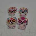 Thyle 4 Pieces Day of The Dead Sugar Skull Table Decorations Mexican Dia de Los Muertos Wooden Sugar Skull Signs Halloween Skull Centerpiece for Table Room Decor for Party Home