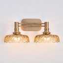 Vintage Bathroom Vanity Light Fixtures, 2-Light Brass Vanity Wall Light Over Mirror with Amber Glass Shade for Hallway Bedroom Living Room