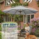 PatioKingdom 9FT Patio Outdoor Umbrella-UPF 50+ Sun Shade with Wind Vent, Push-Button Tilt & Smooth Crank Lift, Rust-Resistant Fiberglass Frame for Garden, Backyard,Yard (Light Gray)