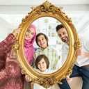 Large Photo Booth Props 32 x 24 Inch Gold Picture Selfie Frame Vintage Photo Round Frame Creative Friends Party Selfie Props Corrugated Plastic Accessories for Wedding Birthday Bachelorette Supplies