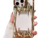 Gothic 3D Hollow Horror Devil Pattern Case for iPhone 16 Plus, [Luxury Chrome Color Plating] [Heat Dissipantion Thermal Design] Shockproof Bumper for Halloween- Gold