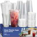 110 Pack 24 oz Clear Plastic Cups with Lids and Straws, Jumbo Disposable Cold Cups for Iced Coffee, Smoothie, Boba Tea, Party Drinks,BPA-Free Bulk Set