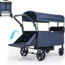 Infant Master Collapsible Wagon with Canopy and Large Wheels - All-Terrain Heavy Duty Folding Cart for Sports, Shopping, Camping - 400L Capacity, Adjustable Handle, 2 Child Restraints, Blue