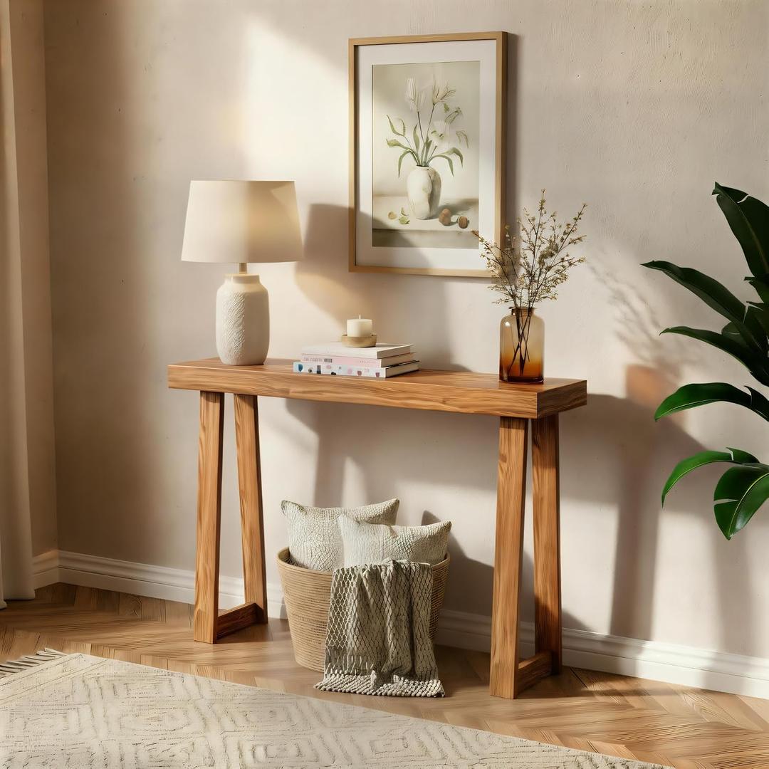 Plank+Beam Solid Wood Console Table, 36 Inch, Sofa Table, Narrow Entryway Table for Hallway, Behind The Couch, Living Room, Foyer, Easy Assembly, Pecan