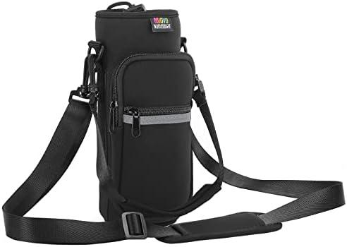 Nuovoware Water Bottle Carrier Bag,25oz/40oz/64oz Bottle Pouch Holder,Adjustable Shoulder Hand Strap 2 Pocket Sling Neoprene Sleeve Sports Accessories for Hiking Travelling Camping
