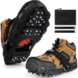 Sfee Crampons Ice Cleats for Shoes and Boots, 28 Steel Shoe Spikes Ultra-Grip Ice Cleats for Men Women Non-Slip Snow Traction Ice Grippers for Shoes and Boots for Walking, Hiking, Climbing, Fishing