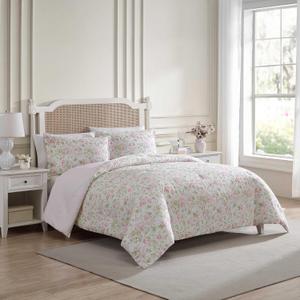 Laura Ashley - Queen Comforter Set, Soft Cotton Bedding, Medium Weight for Year Round Comfort, 3 Piece Bed Set with Matching Pillowcases (Morning Gloria Pink)