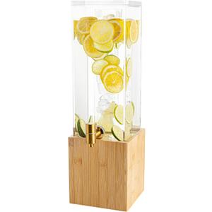1.25 Gallon Acrylic Beverage Dispenser with Bamboo Stand  Iced Drink Dispenser with Stainless Steel Spigot & Built-in Ice Core