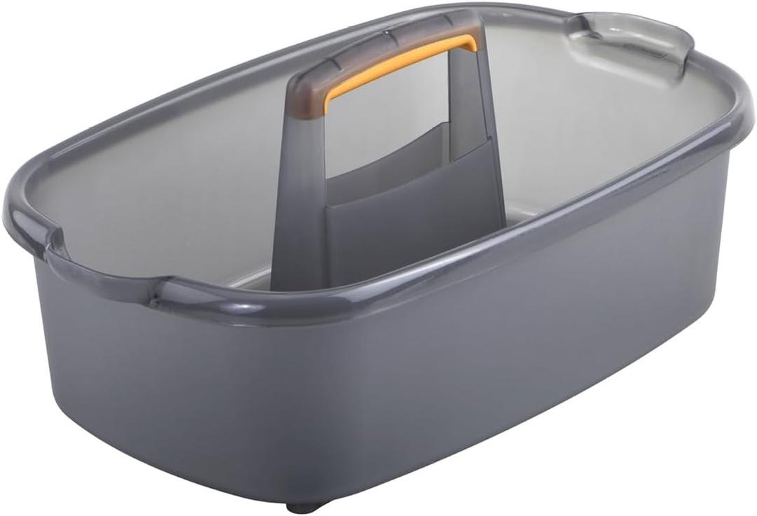 Casabella Plastic Multipurpose Cleaning Storage Caddy with Handle, 1.85 Gallon, Gray and Orange (1.85 Gallon Caddy)