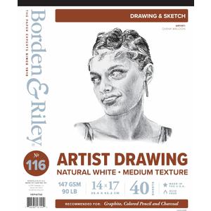Borden & Riley 14" x 17" #116 Artist Drawing/Sketch Pad, 147 GSM/90 lb., 40 White Sheets, 1 Pad Each