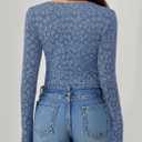 ZESICA Women's Long Sleeve Floral Tops Cowl Neck Slim Fit Going Out Shirts 2026 Spring Fashion Outfits Clothes Dusty Blue Medium