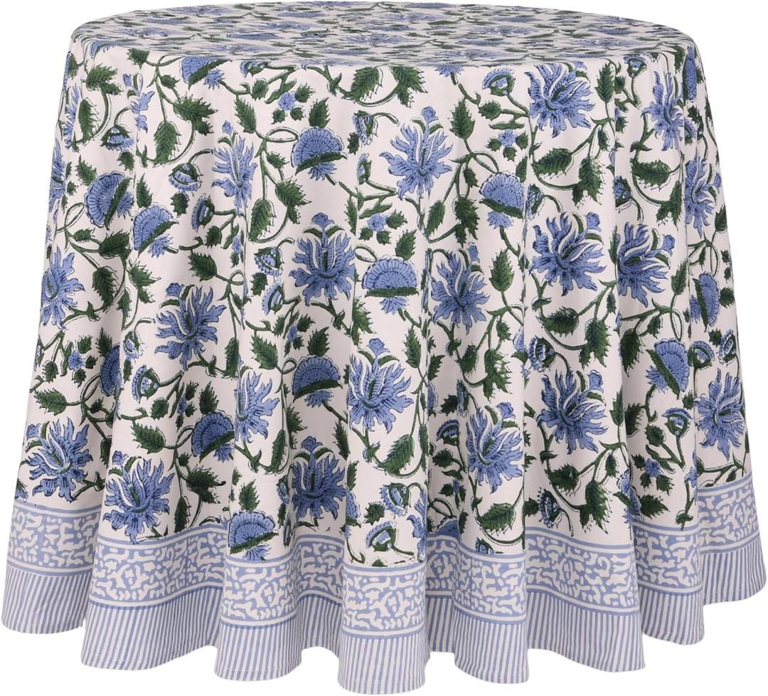 ATOSII Taj 100% Cotton Round Tablecloth, Handblock Print Floral Table Cloth for Kitchen Dining Linen I Parties, Weddings, Outdoors I 90" Inches Round
