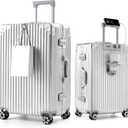 20-Inch Aluminum Frame Hardside Carry On Luggage, Metallic Silver | Zipperless PC suitcase, airline approved, dual TSA locks, cup holder, USB port, phone stand, bag hook, spinner wheels