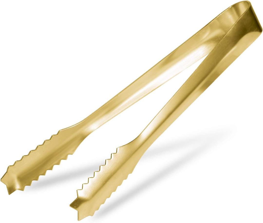 WAFJAMF Ice Tongs for Ice Bucket,7 Inch Bar Serving Tong, 304 Stainless Steel,-Gold Plated-for Party Kitchen Restaurant