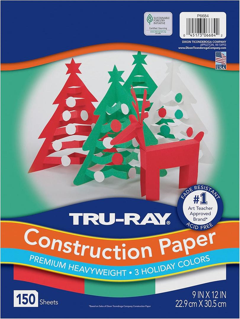 Tru-Ray Premium Construction Paper, Holiday Colored Paper, 3 Assorted Colors, 9 x 12, 150 Sheets Tru-Ray Premium Construction Paper, Holiday Colored Paper, 3 Assorted Colors, 9 x 12, 150 Sheets