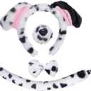 Jmkcoz 4 Pcs Dalmatian Dog Costume Set Puppy Dog Ears Headband and Tail Nose Bow Tie for 100 Days of School Halloween Cosplay (White & Black)