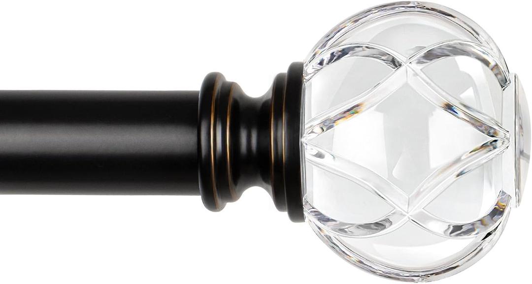 KAMANINA 1 Inch Curtain Rods 32 to 58 Inches (2.6-4.8 Feet) Telescoping Black Curtain Rod for Windows, Decorative Drapery Rod with Crystal Netted Texture Ends