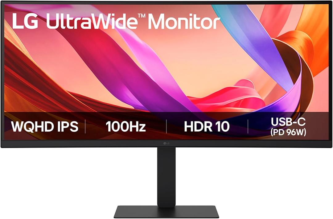 LG 34U650A-B 34-inch UltraWide IPS WQHD 100Hz HDR10 Curved Monitor, Black
(3440 x 1440), 21:9 Aspect Ratio, Built-in Speaker, HDMI, DisplayPort, USB Type-C PD 96W, Tilt/Height/Swivel Stand, Black