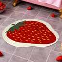 Tinideya Strawberry Bath Mat, Fruit Shaped Kitchen Bathroom Rug, Cute Summer Strawberry Welcome Front Door Rugs Soft Absorbent Non Slip Washable for Bathroom Sink Tub Bedroom Entryway Indoor Floor Mat