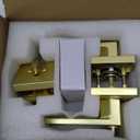 Gold Exterior Door Lock Set, Front Door Lock Set with Deadbolt, Heavy Duty Zinc-alloyed Exterior Door Handle Square Contemporary Brushed Gold Front Door Lock Sets (3 Pack)