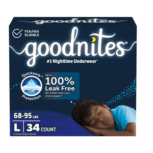 Goodnites Boys' Nighttime Bedwetting Underwear, Size Large (6895 lbs), 34 Ct (2 Packs of 17)
