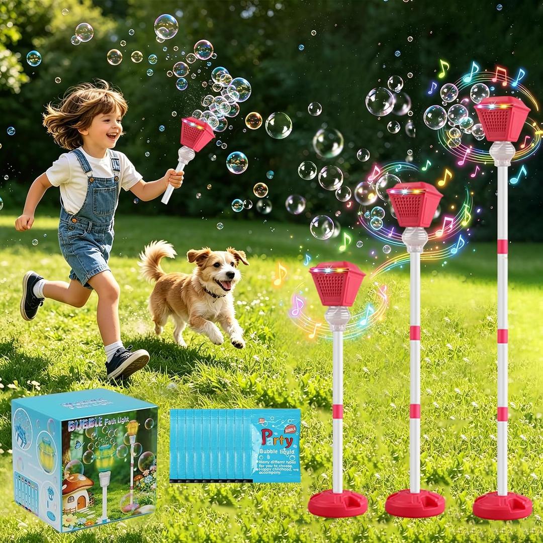 Bubble Machine for Kids Toddlers - 2026 Rechargeable Automatic Bubble Machine with Lights & Music, Bubble Blower with Adjustable Stand up to 47 Inch for Backyard Games, Outdoor Play (Red)