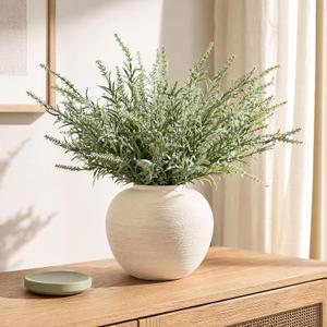 White Ceramic Vase for Home Decor, Rustic Wabi Sabi Textured Flower Vase with Waterproof Glazed Interior, Vintage Beige Decorative Pottery for Living Room Centerpiece Farmhouse Boho Shelf, 6.7" H