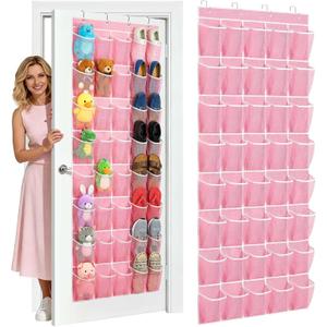 40-Pocket Over the Door Shoe Organizer - Large Mesh Pocket Hanging Shoe Organizer,Behind the Door Shoes Storage Holder Hanger (Pink-W)