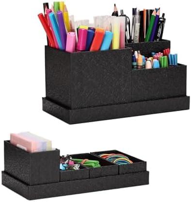 xiepipipaper Desk Organizer,Office Desk Accessories,Paperboard Desktop Organizer with Pen Pencil Holder and Sticky Note Tray,Paperclip Storage, Black