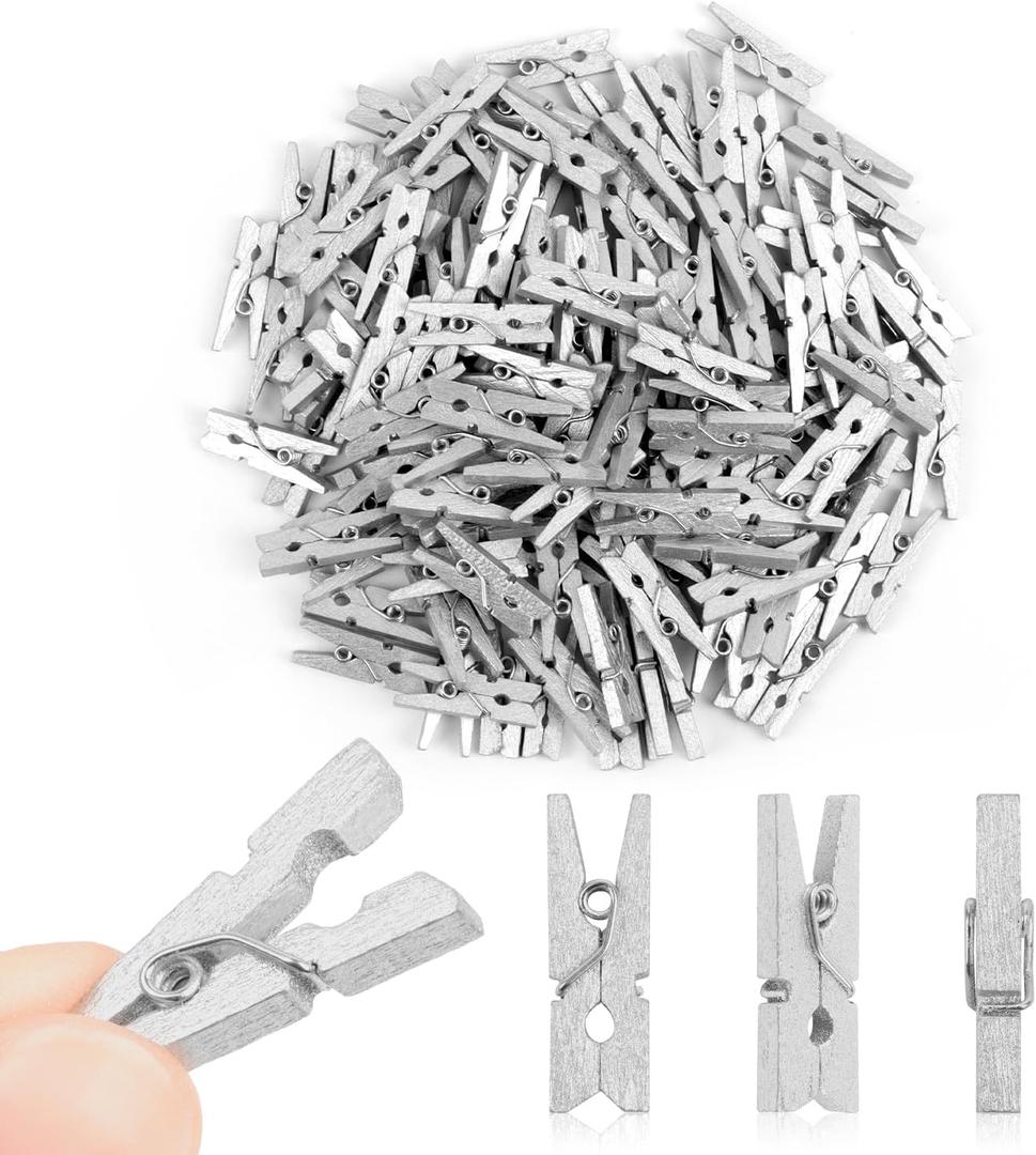 CCINEE 150 PCS 1 Inch Sliver Natural Wooden Clothespins,Small Clothes Pin Natural Texture Wooden Clips for DIY Project (Sliver)