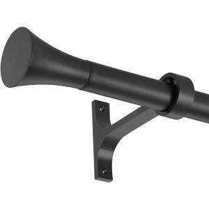 1Inch Single Curtain Rods, Decorative Drapery Rods Adjustable 84-120IN Length, With Horn Finials, Wall Mount and Ceiling Mount, Matte Black