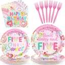 96 Pcs Sweet Sassy and 5 Birthday Decorations Donut 5th Birthday Party Decorations for Girls Colorful Donut Plates and Napkins 5 Years Old Disposable Party Supplies Serves 24