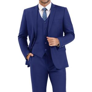 LUPURTY 3 Piece Suits for Men Slim Fit Men's Suit for Business Wedding Party 2 Button Blazer Tuxedo Set Jacket Vest Pants (Large, Navy Blue)