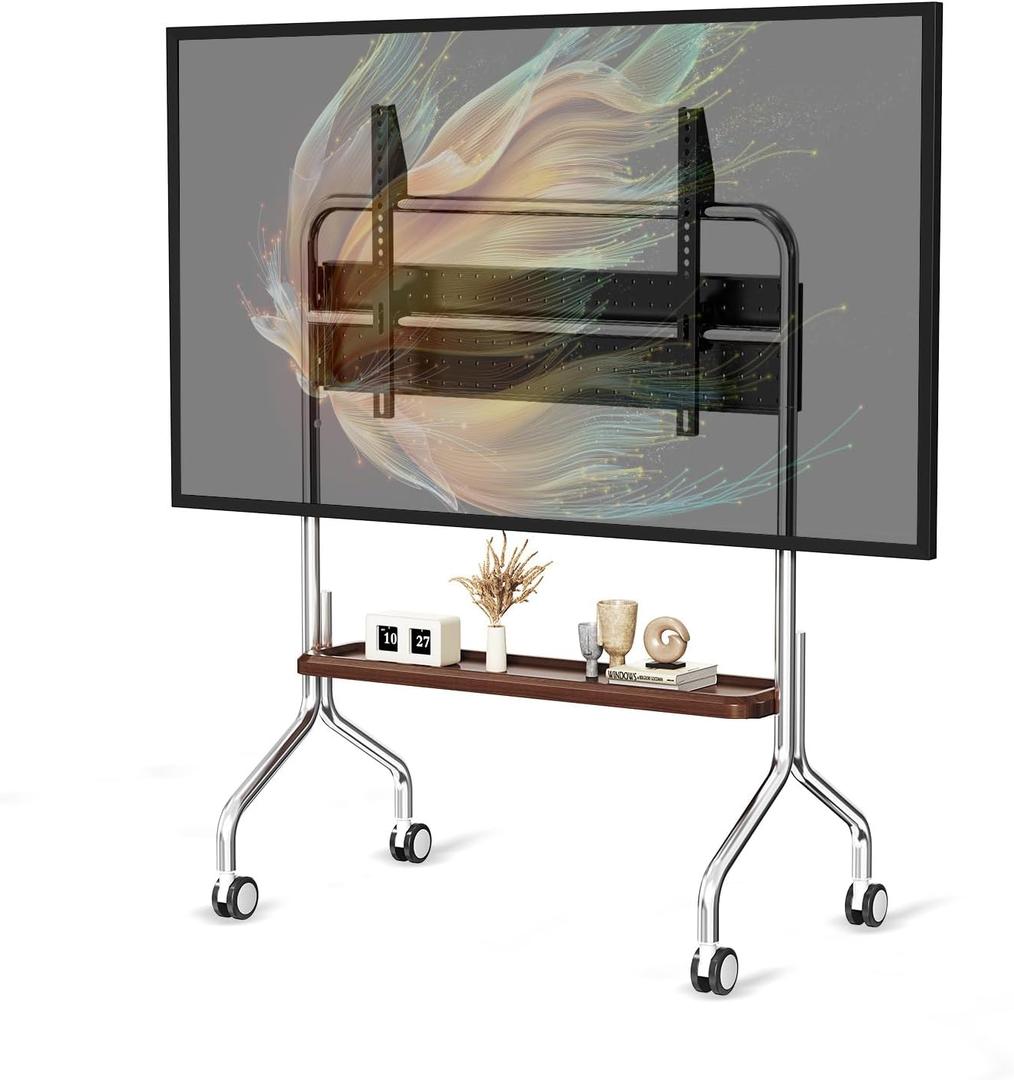 Mobile TV Cart Easel Rolling TV Stand for 32 to 75 Inch LCD LED OLED Flat Panel Screens, Stainless Steel Portable Floor TV Stand with Locking Wheels Hold Up to 110 Lbs Max VESA 600x400mm