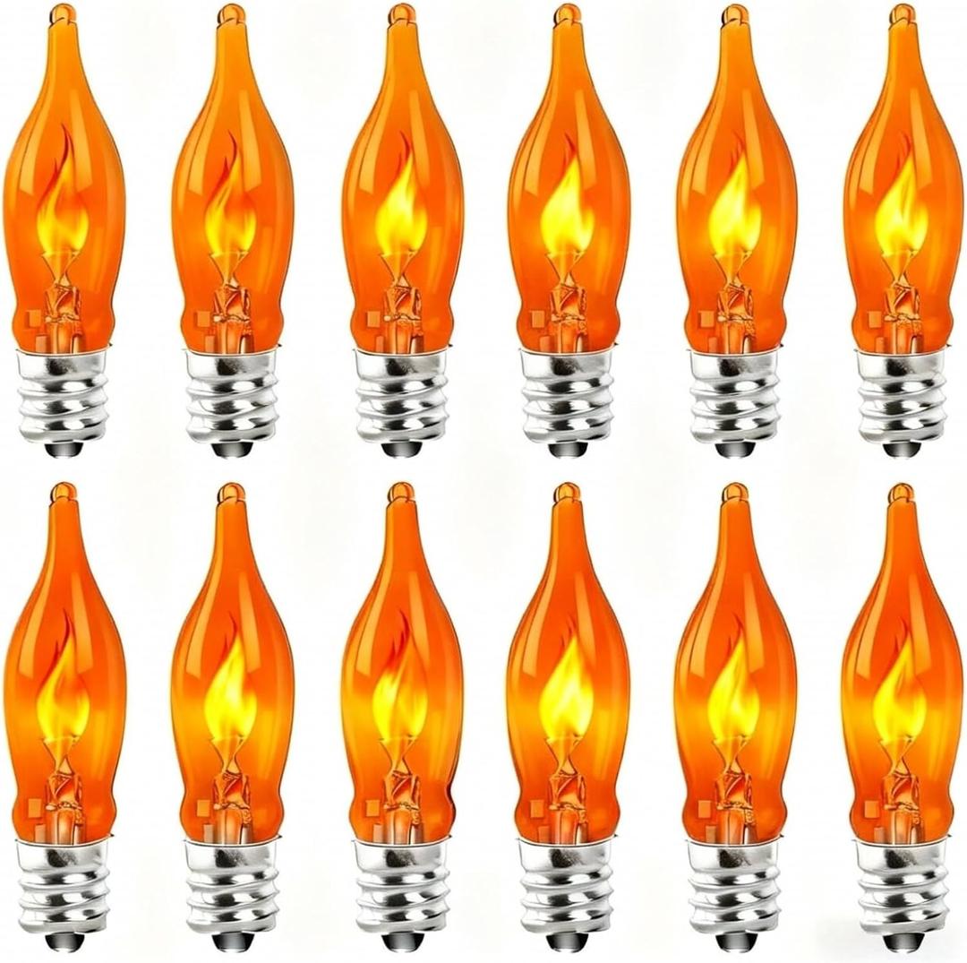 Flicker Flame Light Bulbs, Flicker Flame Shaped Light Bulbs, Flickering Orange Glow Replacement Bulbs E12 Candelabra Light Bulb, 12 Pack, 1 Watt