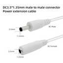 3.3FT DC 3.5x1.35mm Male to Female Extension Cable White, 22AWG, for CCTV Cameras DC Power Adapters Audio Devices Routers LED Strips 2PCS