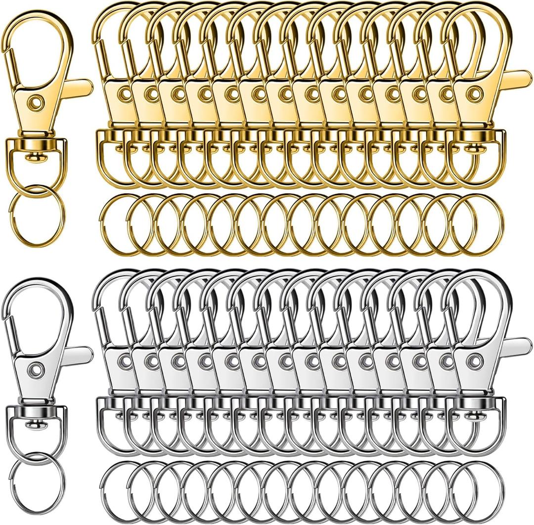 LEOBRO 60PCS Lobster Claw Clasps and Key Rings, Keychain Making kit, Keychains Clips and Key Chain Ring, Split Rings, for Key Chain, Jewelry Making, Art Crafts, Gold & Silver