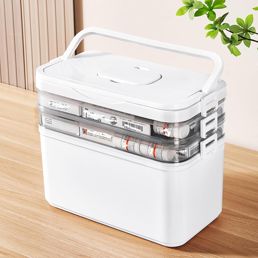 3-Tier Medicine Cabinet Organizer with Removable 6-Compartment Pill Organizer - BPA-Free & Moisture-Resistant Plastic Storage Box for Pills, Medicine, Cosmetics - Portable for Bathroom, Travel