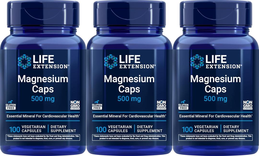 Life Extension Magnesium 500 mg, 100 Vegetarian Capsules (Pack of 3)