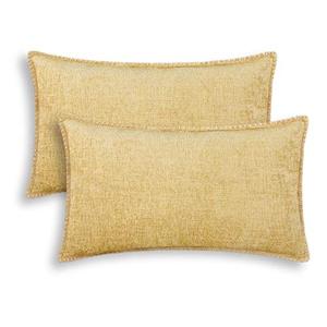 CaliTime Throw Pillow Covers Decorative 12 X 20 Inches Pack of 2 Cotton Thread Stitching Edges Solid Dyed Soft Chenille Cushion Cases for Couch Sofa Bed Living Room Farmhouse Gold