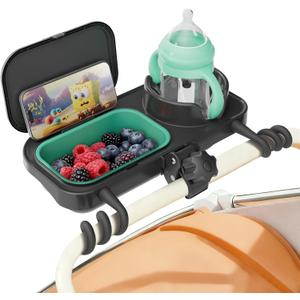 Universal Stroller Snack Tray, with Cup Holder & Removable Silicone Tray 3-in-1 Stroller Tray Attachment for Uppababy, Nuna, Mockingbird Easy Clean, Stable Grip, Toddler Snacking On The Go