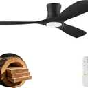 52 In Low Profile Ceiling Fans with Lights,Flush Mount,Black,Outdoor Indoor