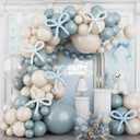Dusty Baby Blue Balloon Arch Garland Kit,Ivory White Retro Blue Bow Balloons Garland Kit Long Balloon as Bow Decor for Boy Baby Bridal Shower Birthday Wedding Party Decorations