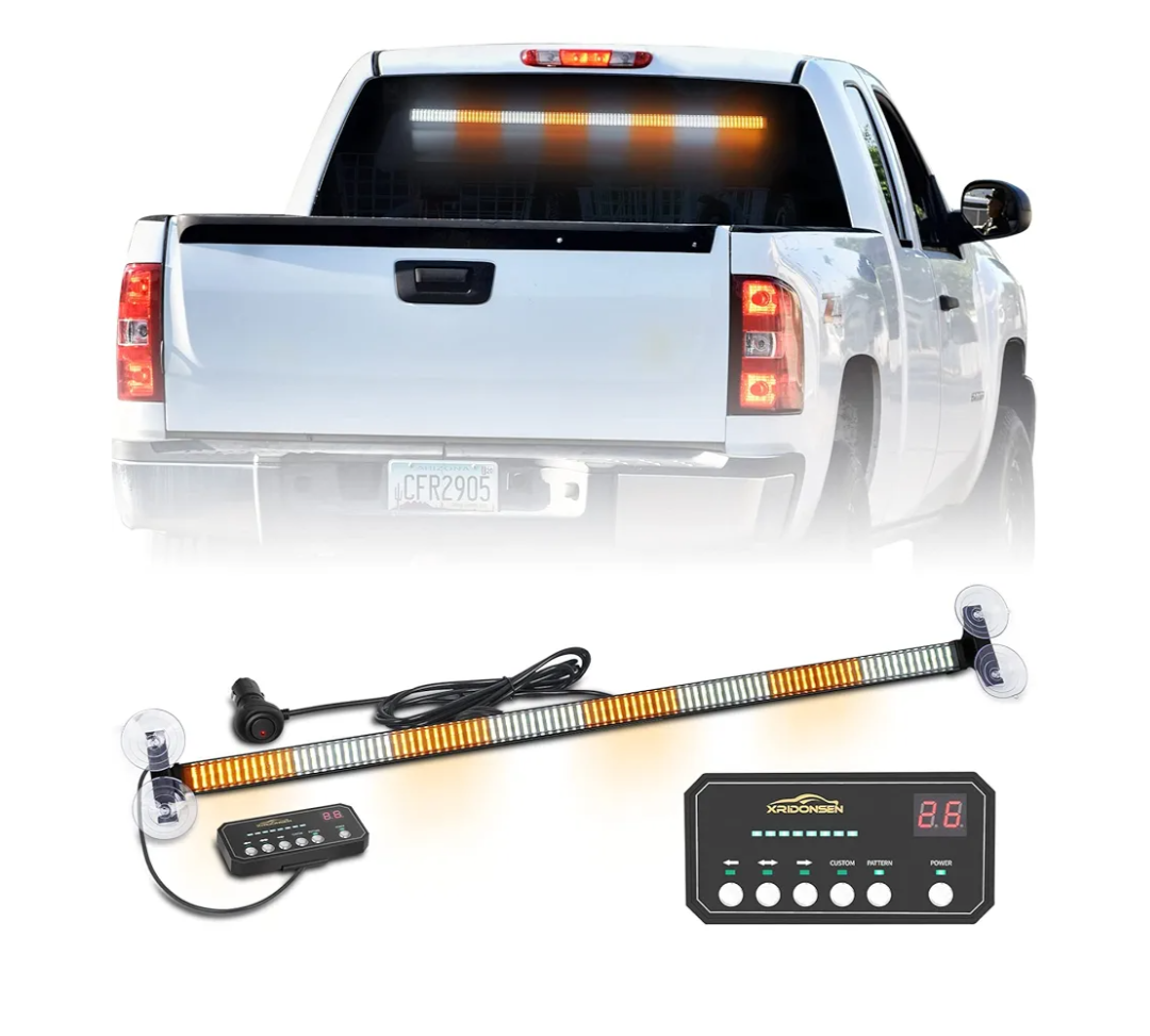 XRIDONSEN 35 inch Traffic Advisor Light Bar 144 LED Amber White Emergency Warning Flashing Safety Interior Windshield strobe lights w/Directional Arrow for Construction Vehicles Snow plow Trucks