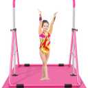 Safly Fun Gymnastics Bar with Mat for Kids 3-9, Foldable & Adjustable 35"-51", Supports 142Lbs with Pad, Easy to Assemble, Gymnastics Equipment for Indoor/ Outdoor Training