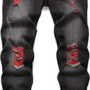 Jeans for Men Stretch Slim Fit Denim Comfort Flex Waist Colored Pants Strechy Regular Fit Tapered Leg (28, Stretch-black-crimson-1385b)