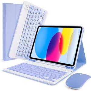 SOPPY Bluetooth Keyboard Case with Mouse for iPad 11th Gen. (A16) 11-inch 2025, 10th Generation 10.9 inch 2022, Detachable Protective Cover, with Built-in Pen Holder, USB-C Rechargeable, Purple