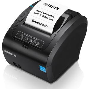 MUNBYN Bluetooth Thermal Receipt Printer P047, 80mm POS Printer, Thermal Printer with USB Serial Ethernet, Bluetooth, Support Android Windows PC (Do Not Support iOS Paypal Doordash Grubhub Vagaro)