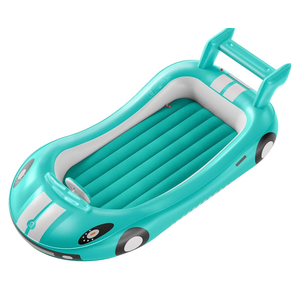 QPAU Blow up Inflatable Toddler Travel Bed with Sides, Toddler Air Mattress for Camping, Traveling, Hotel, or Home Use, Hand Pump Included (Cyan)