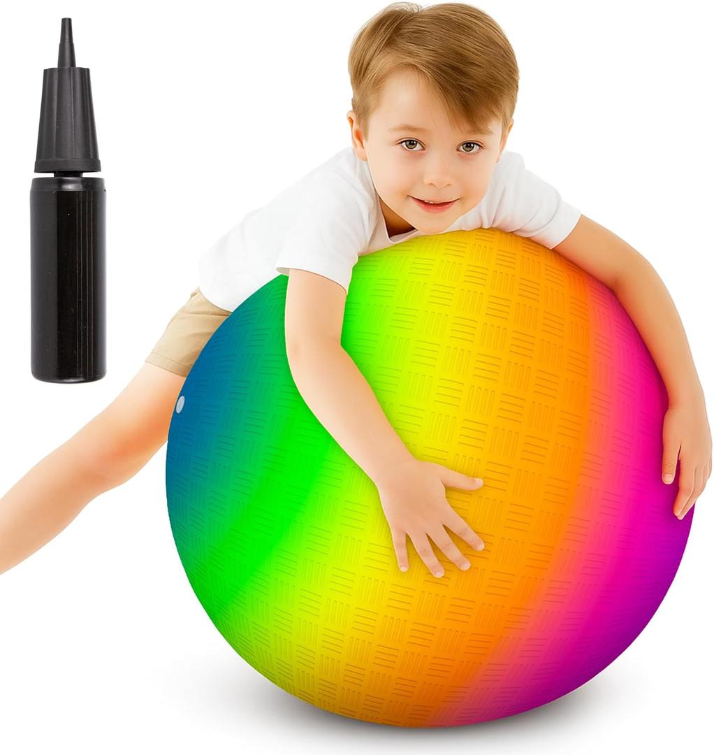 ArtCreativity Rainbow Playground Ball for Kids with Hand Pump, Bouncy 18 Inch Rubber Kick Ball for Backyard, Park & Beach Outdoor Fun, Beautiful Rainbow Colors, Durable Outdoor Toys for Boys & Girls